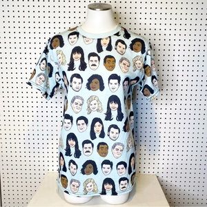 Parks and Recreation | Illustrated Faces Graphic Tee,‎ Light Blue Sz. S